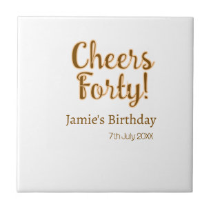 Cheers forty orange brown calligraphy birthday nam ceramic tile
