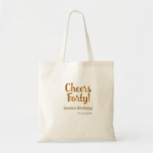 Cheers forty orange brown calligraphy birthday nam tote bag
