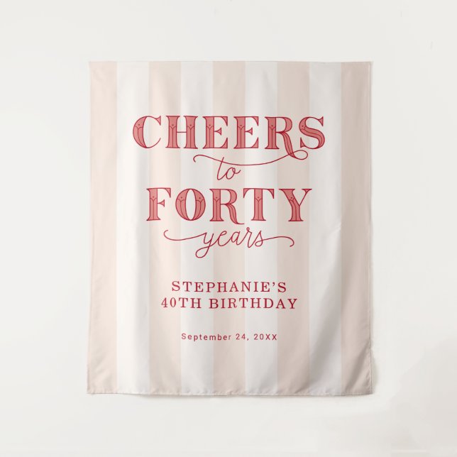 Cheers Forty Years 40th Birthday Photo Backdrop Tapestry (Front)