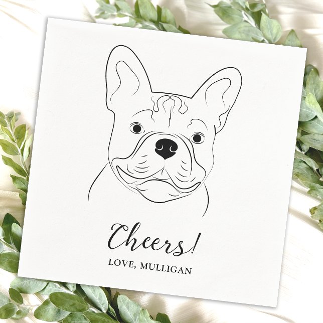 Cheers French Bulldog Personalised Dog Wedding Napkin (Creator Uploaded)