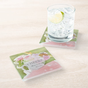 Cheers-Fresh Spring Flower editable wedding Glass Coaster
