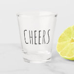 Cheers Funny Gift Shot Glass<br><div class="desc">This custom shot glass features "cheers" in casual sans serif typography. Makes a funny gift for you,  me,  them,  him,  her,  or anyone who wants to celebrate and toast to a moment with a shot,  and with editable text,  you can customise it.</div>