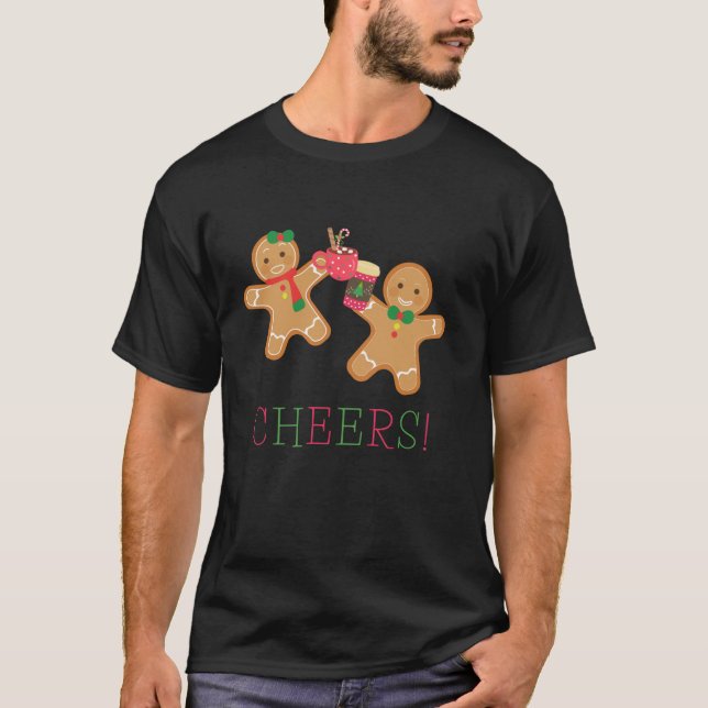 Cheers Gingerbread Man and Woman Hot Chocolate Cof T-Shirt (Front)