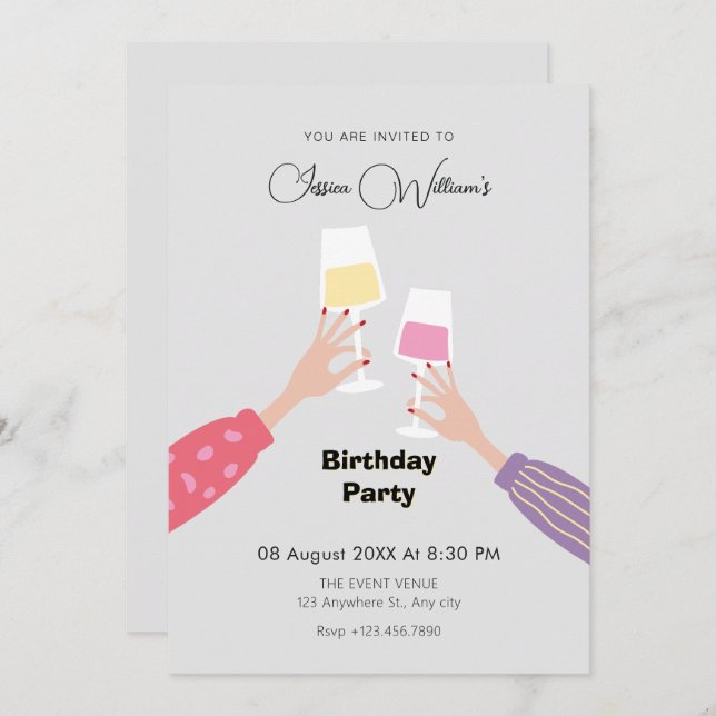 Cheers glass birthday party invitation (Front/Back)