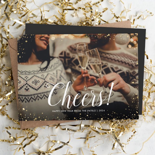 Cheers | Glitz Faux Glitter Photo Overlay New Year Holiday Card (Creator Uploaded)