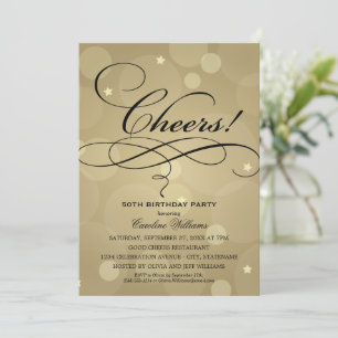 Cheers Gold Bokeh Birthday Party Invitation