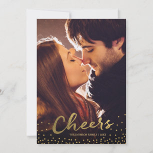 Cheers   Gold Confetti Holiday Photo Card