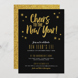 Cheers Gold Glitter New Year Party invitation