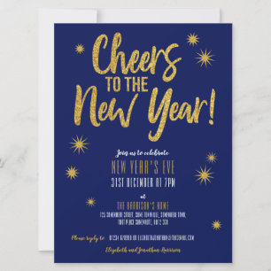 Cheers Gold Glitter New Year's Eve Invitation
