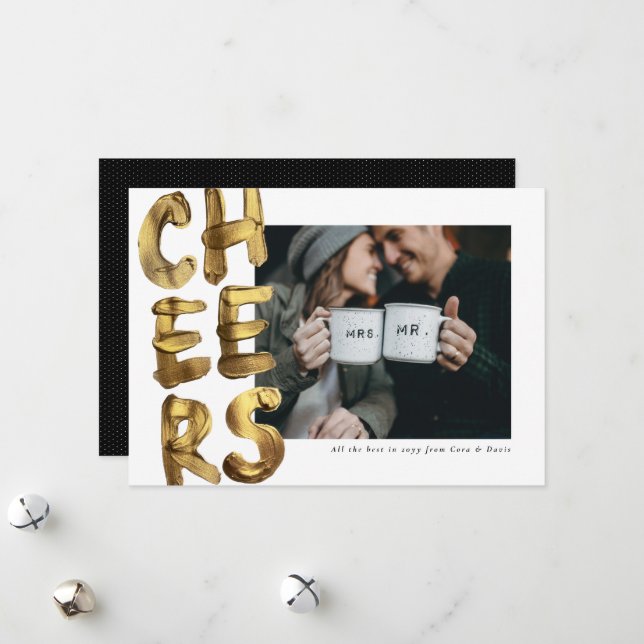 Cheers gold happy new year photo holiday card (Front/Back In Situ)