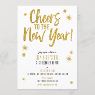 Cheers Gold New Year's Eve invitation