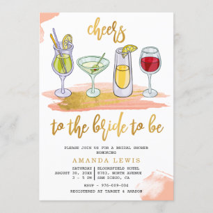 Cheers Gold Script Drinks Blush Bridal Shower Invitation
