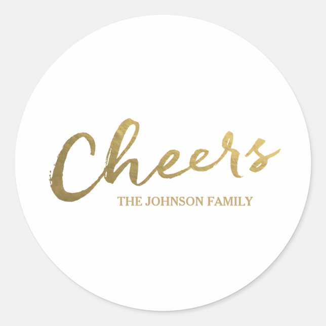 Cheers | Gold Script Holiday Classic Round Sticker (Front)