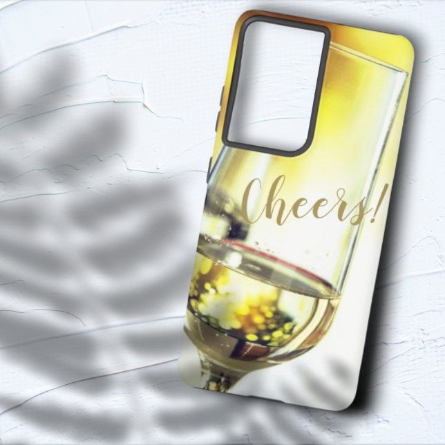 Cheers Golden Bokeh White Wine Glass Samsung Galaxy S21 Ultra Case (phone case back )