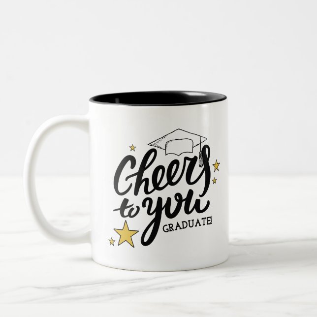 Cheers Graduation Graphics Best Graduation Party Two-Tone Coffee Mug (Left)