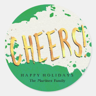 Cheers! Green and Gold Happy Holidays Classic Round Sticker