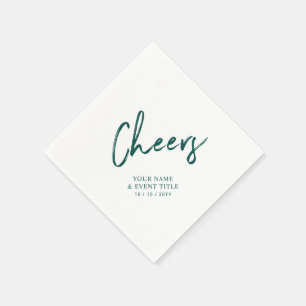 Cheers   Green Brush Lettering Custom Party Napkin