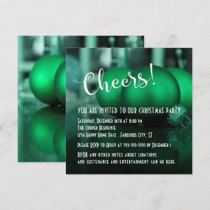 Cheers Green Christmas Ornaments Christmas Party Invitation