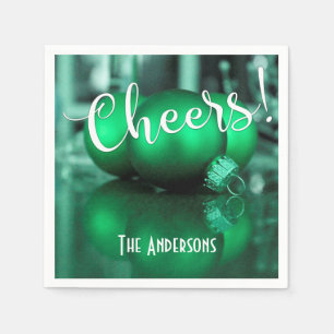 Cheers Green Christmas Ornaments Pic Holiday Party Napkin