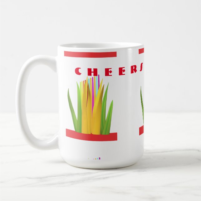 Cheers greeting design with modern art graphics coffee mug (Left)