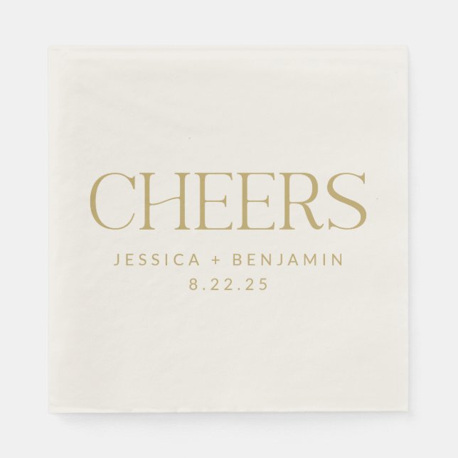 Cheers Groovy Gold Typography Custom Wedding  Napkin (Front)