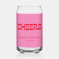 Cheers Groovy Pink Red Typography Names Wedding