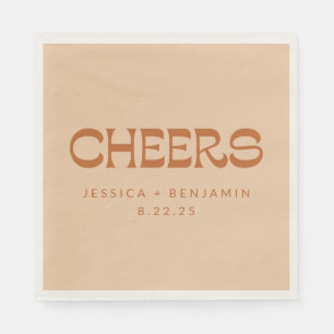 Cheers Groovy Terracotta Sand Custom Names Wedding Napkin