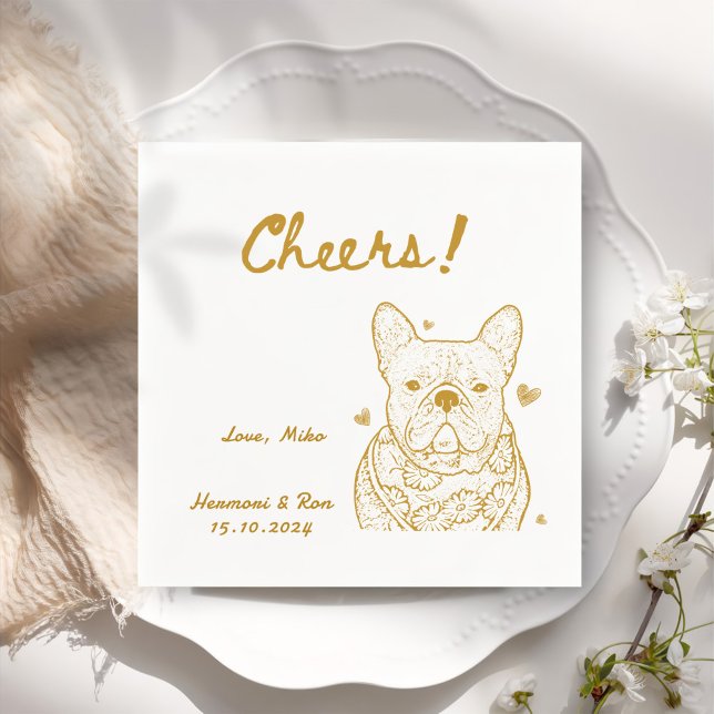 Cheers Hand Drawn Funny Dog Simple Wedding Napkin (Creator Uploaded)