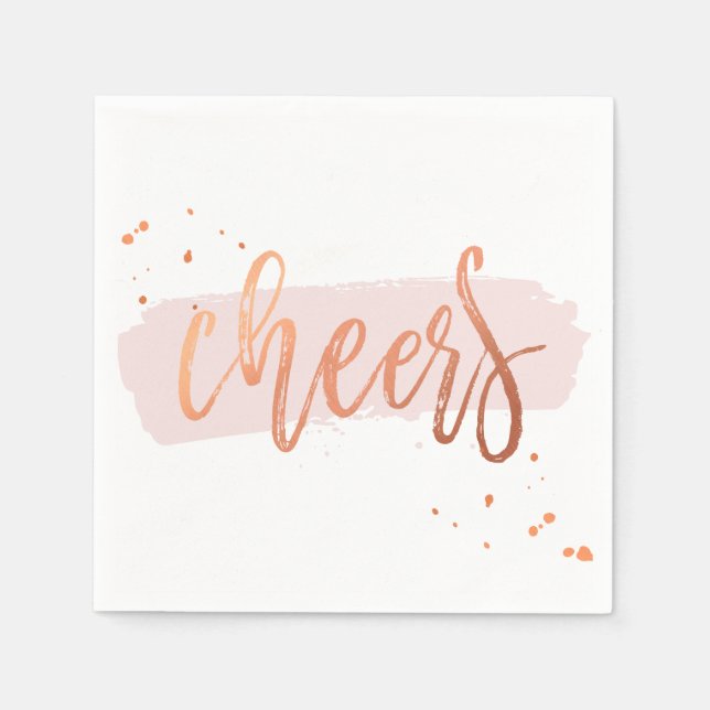 CHEERS HAND LETTERED SCRIPT type copper blush pink Napkin (Front)