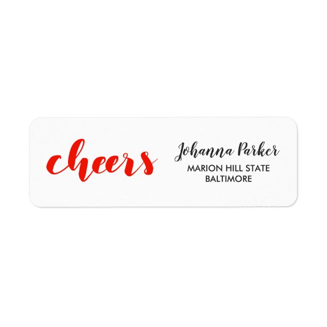 Cheers Handwritten Red Script Holiday Return Address Label (Front)
