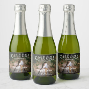 Cheers Happily Ever After Photo Wedding Mini Split Sparkling Wine Label