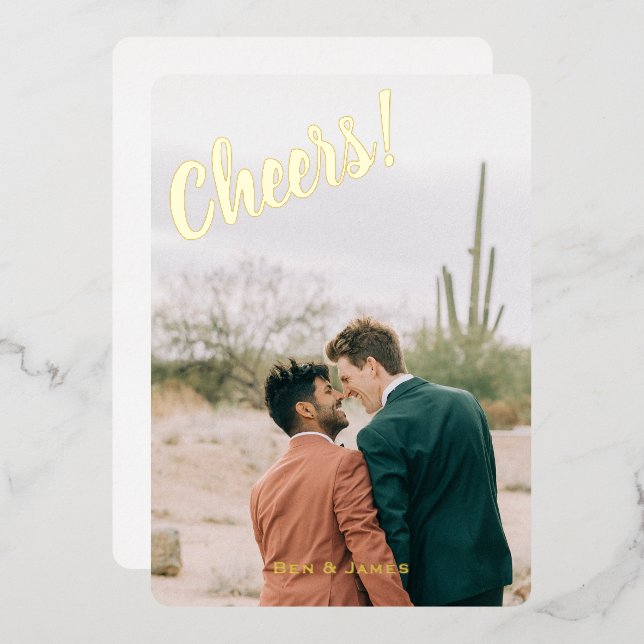 Cheers Happy Holidays 2 Photo Vertical Custom Foil Holiday Card (Front/Back)