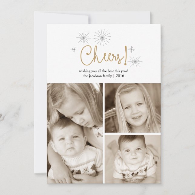 Cheers Happy New Year Gold Fireworks Photo Card (Front)