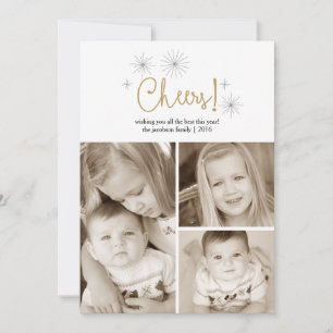 Cheers Happy New Year Gold Fireworks Photo Card