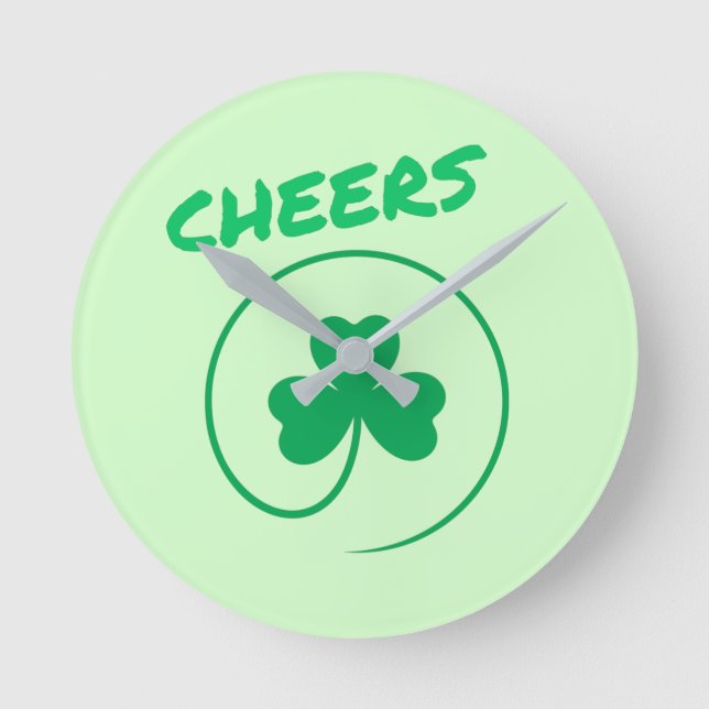 Cheers Ireland Irish Clover Shamrock Retro Round Clock (Front)