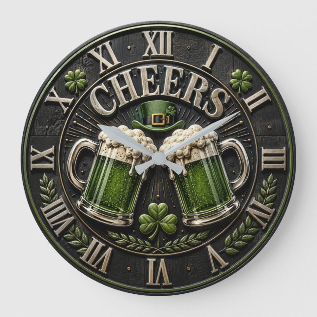 Cheers Irish Green Beer Pub St. Patrick's Day Large Clock (Front)