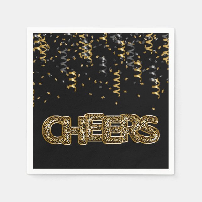CHEERS Leopard Print Balloon Celebration Chic Fun Napkin (Front)