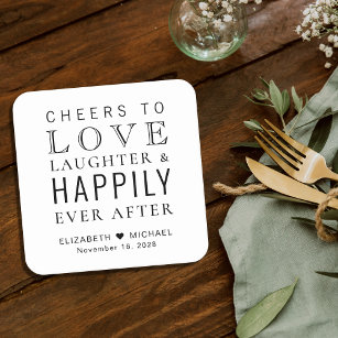 Cheers Love Laughter Happily Ever After Wedding Square Paper Coaster