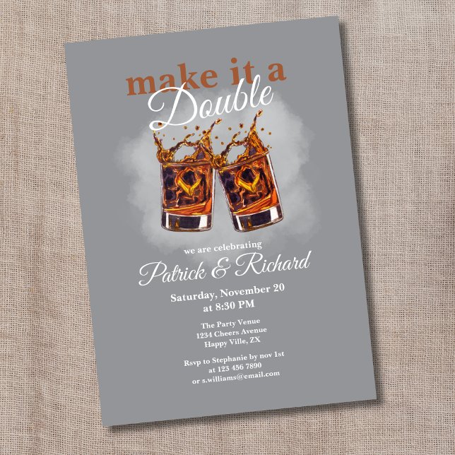 Cheers Make it a Double Celebration Whiskey Glass Invitation (Creator Uploaded)