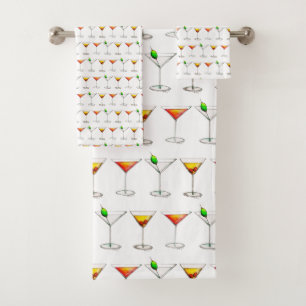 Cheers! Martini Manhattan Cosmo Cocktail Glass Bath Towel Set