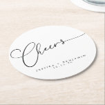 Cheers Minimal Black White Script Custom Wedding Round Paper Coaster<br><div class="desc">Cheers Minimalist Black White Script Custom Wedding Round Paper Coaster</div>