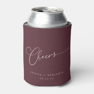 Cheers Minimal Burgundy Script Custom Wedding   Can Cooler