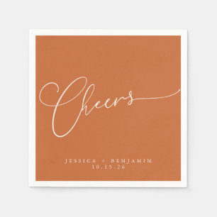 Cheers Minimal Burnt Orange Script Custom Wedding Napkin