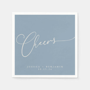 Cheers Minimal Dusty Blue Script Custom Wedding Napkin