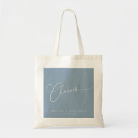 Cheers Minimal Dusty Blue Script Custom Wedding