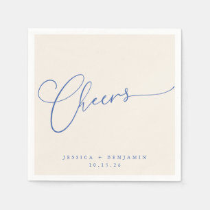 Cheers Minimal Ivory Blue Script Custom Wedding Napkin