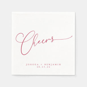 Cheers Minimal Magenta White Script Custom Wedding Napkin
