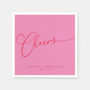 Cheers Minimal Pink Red Script Custom Wedding Napkin