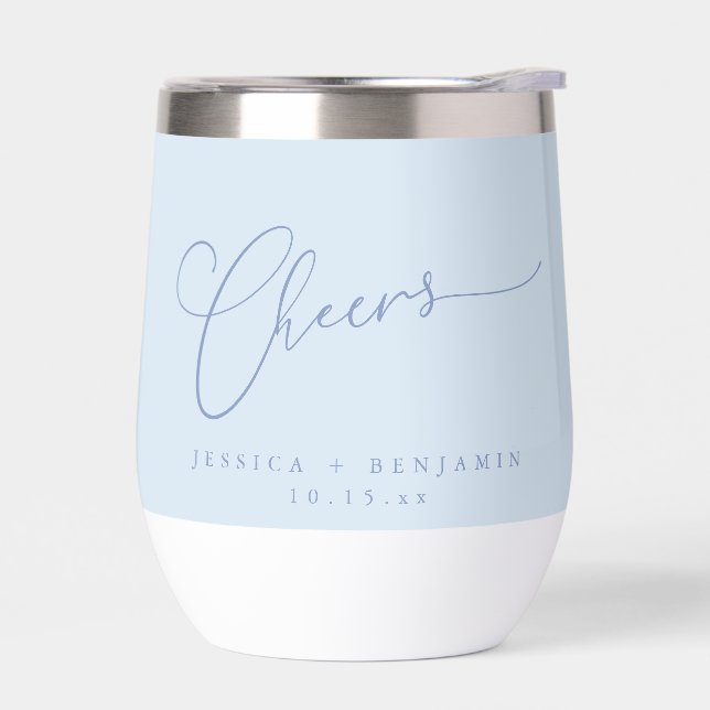 Cheers Minimal Soft Blue Script Custom Wedding   (Left)