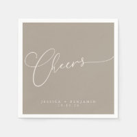 Cheers Minimal Taupe Brown Script Custom Wedding